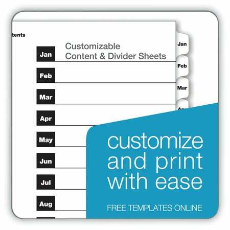 Cardinal Table of Contents Index Dividers, Monthly Jan-Dec, White, PK12 60313